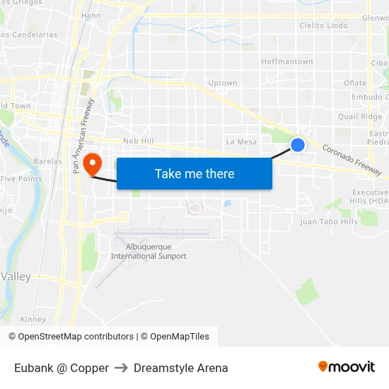 Eubank @ Copper to Dreamstyle Arena map