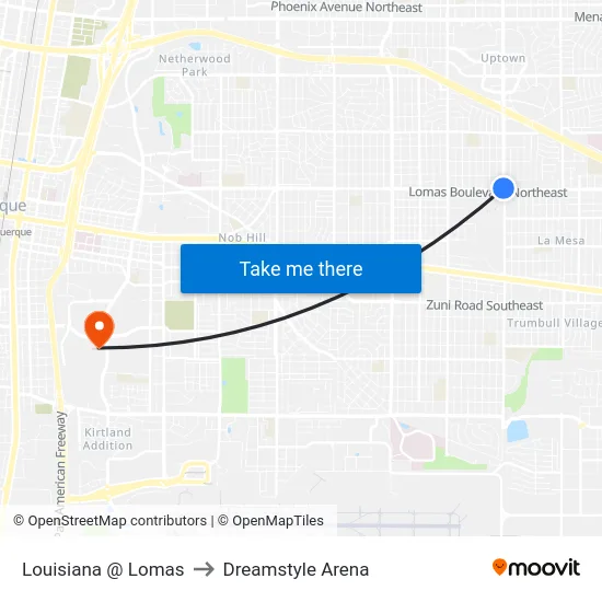 Louisiana @ Lomas to Dreamstyle Arena map