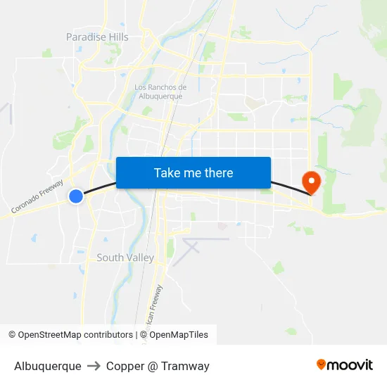 Albuquerque to Copper @ Tramway map
