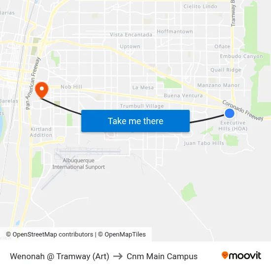 Wenonah @ Tramway (Art) to Cnm Main Campus map