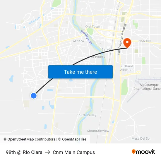 98th @ Rio Clara to Cnm Main Campus map