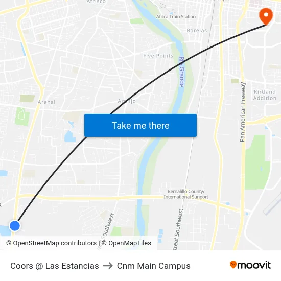 Coors @ Las Estancias to Cnm Main Campus map