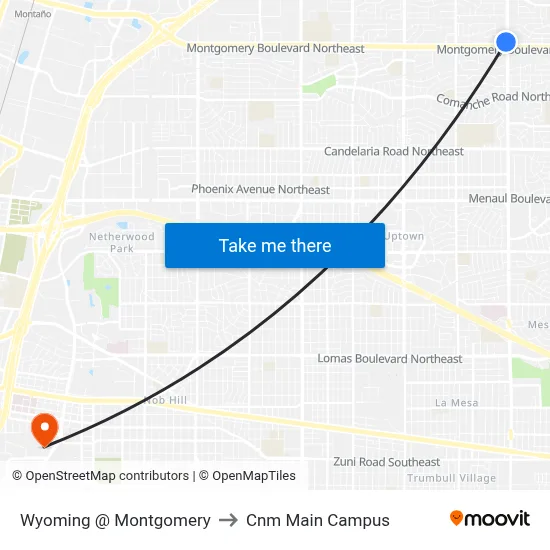 Wyoming @ Montgomery to Cnm Main Campus map
