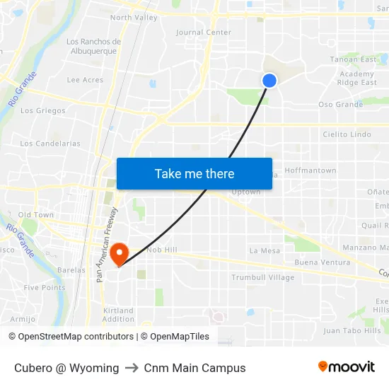 Cubero @ Wyoming to Cnm Main Campus map