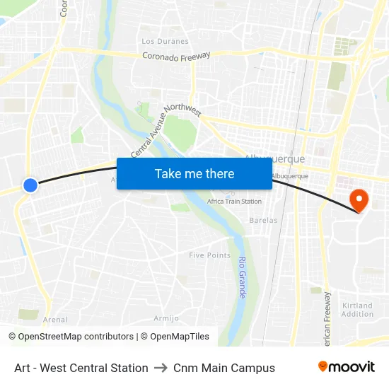 Art - West Central Station to Cnm Main Campus map