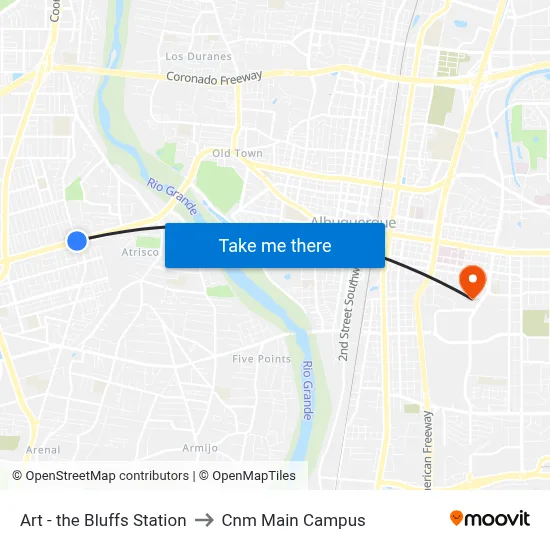 Art - the Bluffs Station to Cnm Main Campus map