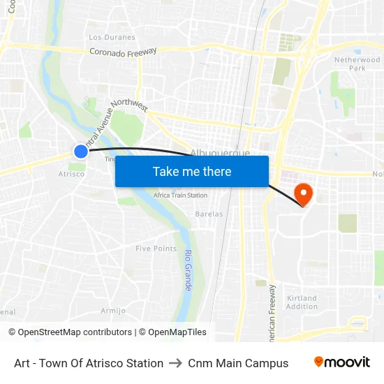 Art - Town Of Atrisco Station to Cnm Main Campus map