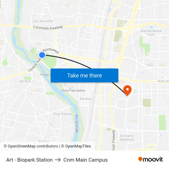 Art - Biopark Station to Cnm Main Campus map