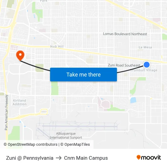 Zuni @ Pennsylvania to Cnm Main Campus map