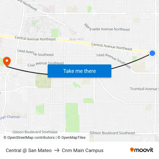 Central @ San Mateo to Cnm Main Campus map