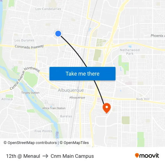 12th @ Menaul to Cnm Main Campus map