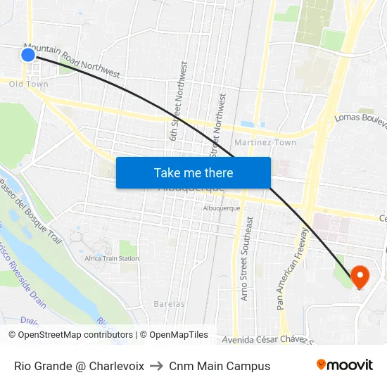 Rio Grande @ Charlevoix to Cnm Main Campus map