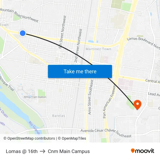 Lomas @ 16th to Cnm Main Campus map