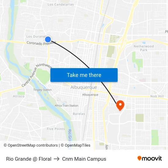 Rio Grande @ Floral to Cnm Main Campus map