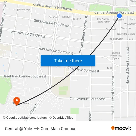 Central @ Yale to Cnm Main Campus map
