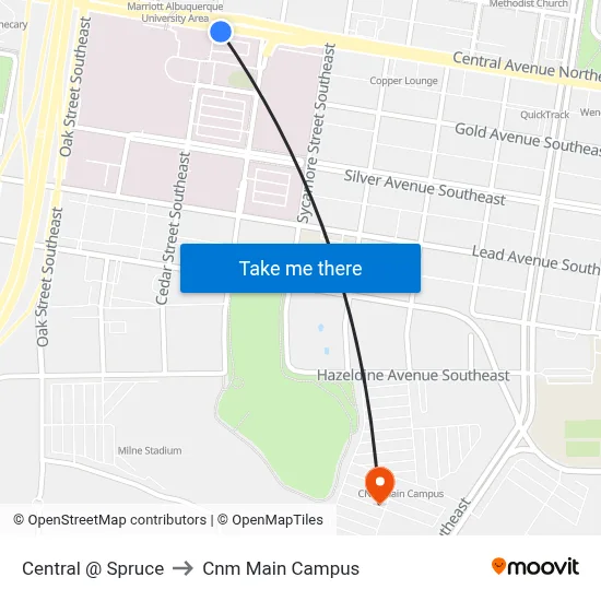Central @ Spruce to Cnm Main Campus map