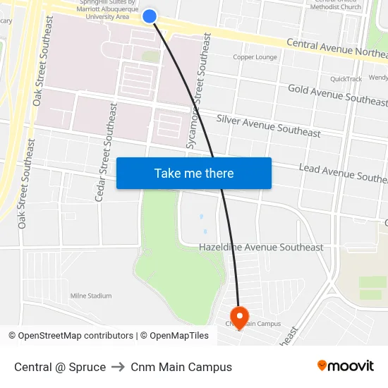 Central @ Spruce to Cnm Main Campus map
