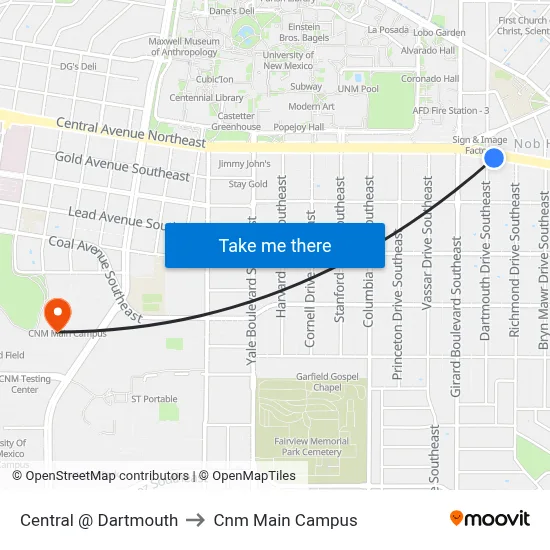 Central @ Dartmouth to Cnm Main Campus map