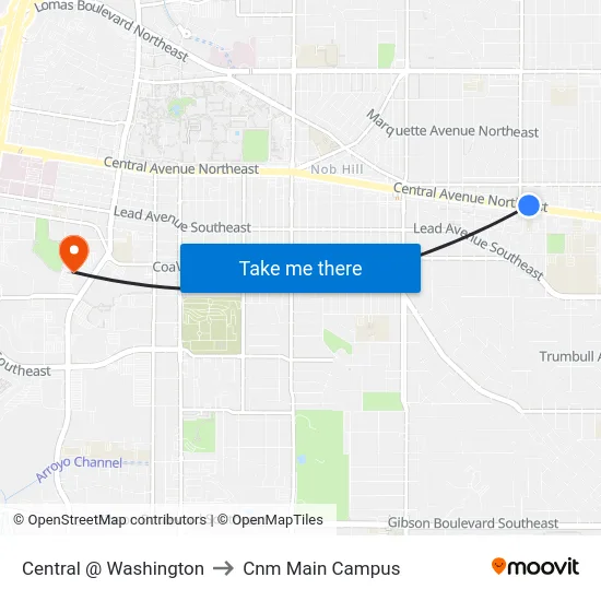 Central @ Washington to Cnm Main Campus map