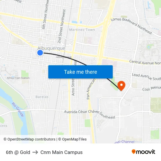 6th @ Gold to Cnm Main Campus map