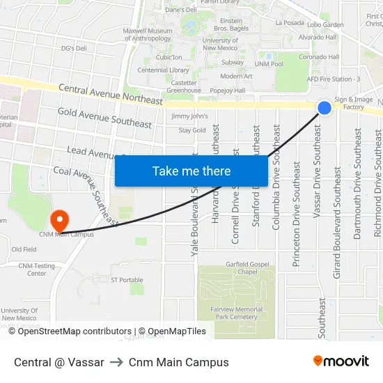 Central @ Vassar to Cnm Main Campus map