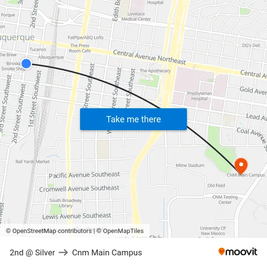 2nd @ Silver to Cnm Main Campus map