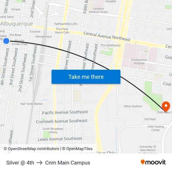 Silver @ 4th to Cnm Main Campus map