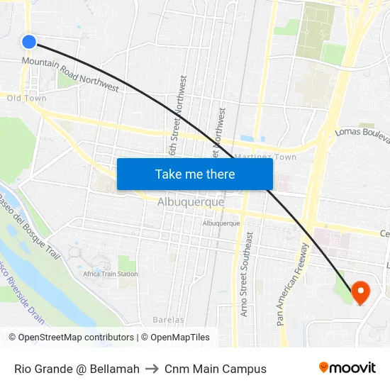 Rio Grande @ Bellamah to Cnm Main Campus map