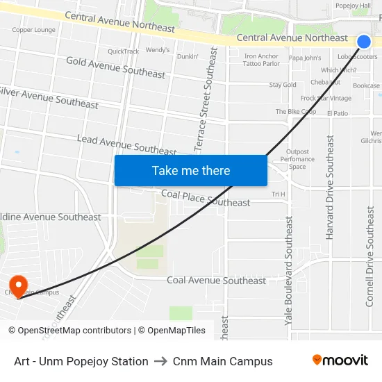 Art - Unm Popejoy Station to Cnm Main Campus map