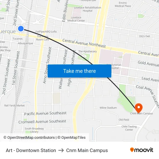 Art - Downtown Station to Cnm Main Campus map