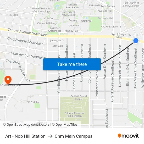 Art - Nob Hill Station to Cnm Main Campus map