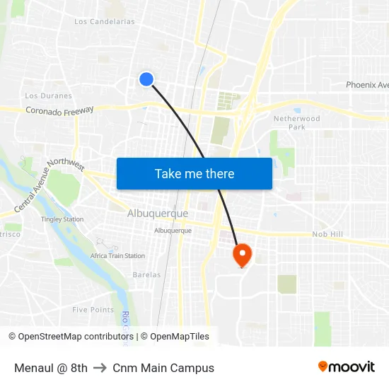 Menaul @ 8th to Cnm Main Campus map