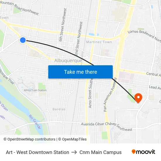 Art - West Downtown Station to Cnm Main Campus map