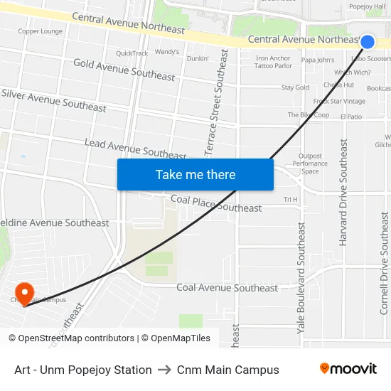Art - Unm Popejoy Station to Cnm Main Campus map