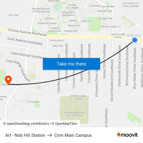 Art - Nob Hill Station to Cnm Main Campus map