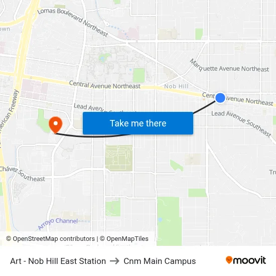 Art - Nob Hill East Station to Cnm Main Campus map