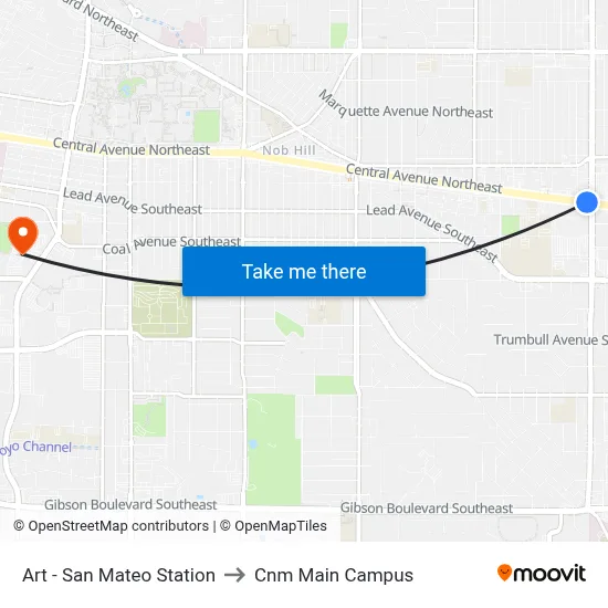 Art - San Mateo Station to Cnm Main Campus map