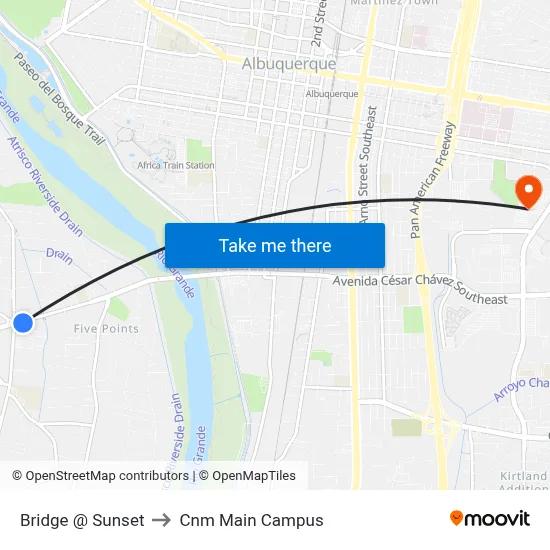 Bridge @ Sunset to Cnm Main Campus map