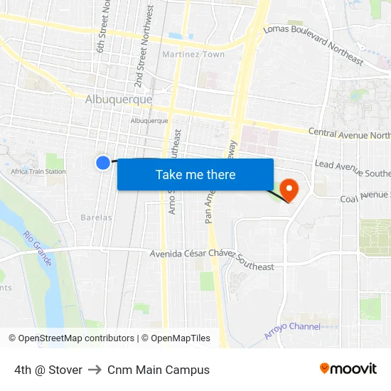 4th @ Stover to Cnm Main Campus map