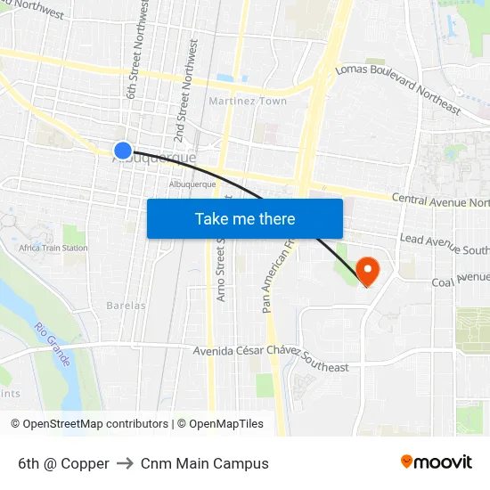 6th @ Copper to Cnm Main Campus map