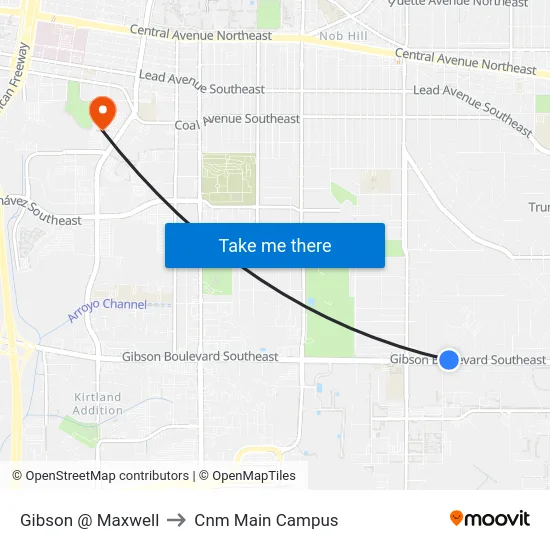 Gibson @ Maxwell to Cnm Main Campus map