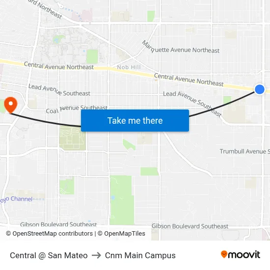 Central @ San Mateo to Cnm Main Campus map