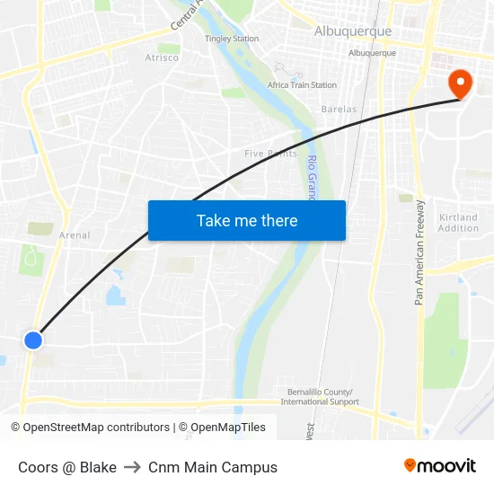 Coors @ Blake to Cnm Main Campus map