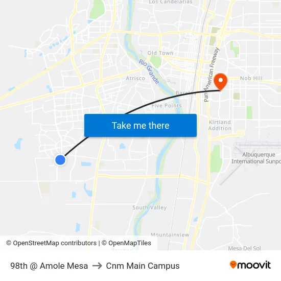 98th @ Amole Mesa to Cnm Main Campus map