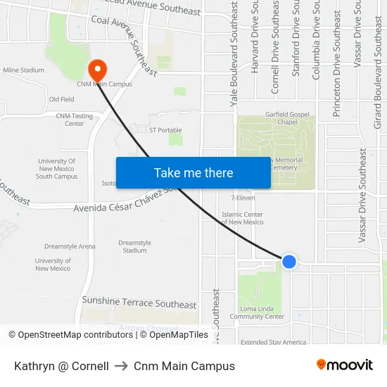 Kathryn @ Cornell to Cnm Main Campus map