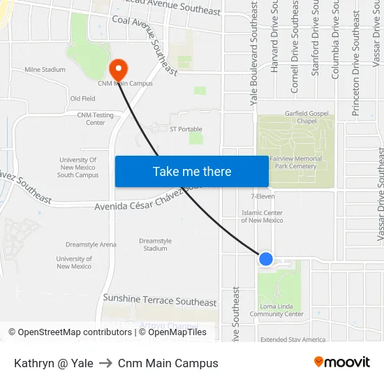 Kathryn @ Yale to Cnm Main Campus map
