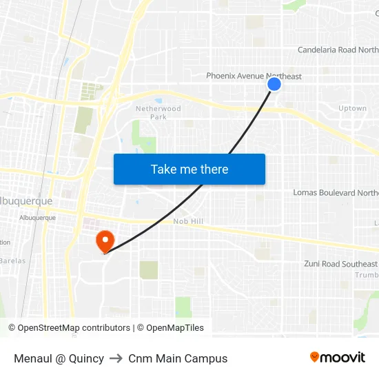 Menaul @ Quincy to Cnm Main Campus map