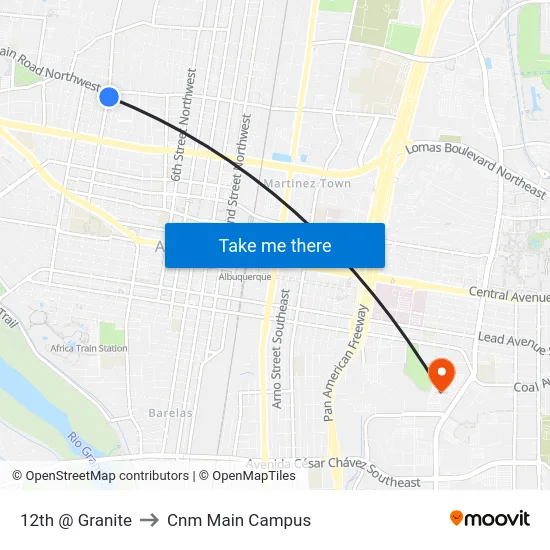 12th @ Granite to Cnm Main Campus map
