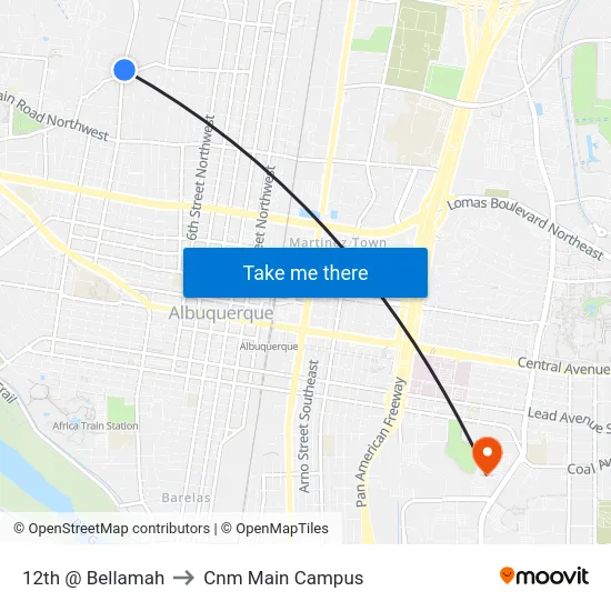 12th @ Bellamah to Cnm Main Campus map