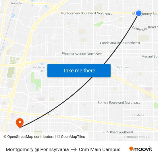 Montgomery @ Pennsylvania to Cnm Main Campus map